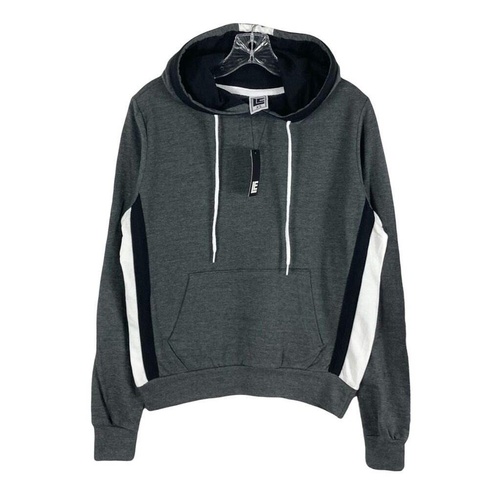 Nwt LIQUID ENERGY Hoodie XS Grey/Charcoal Stripe White&Black Drawstring Pockets